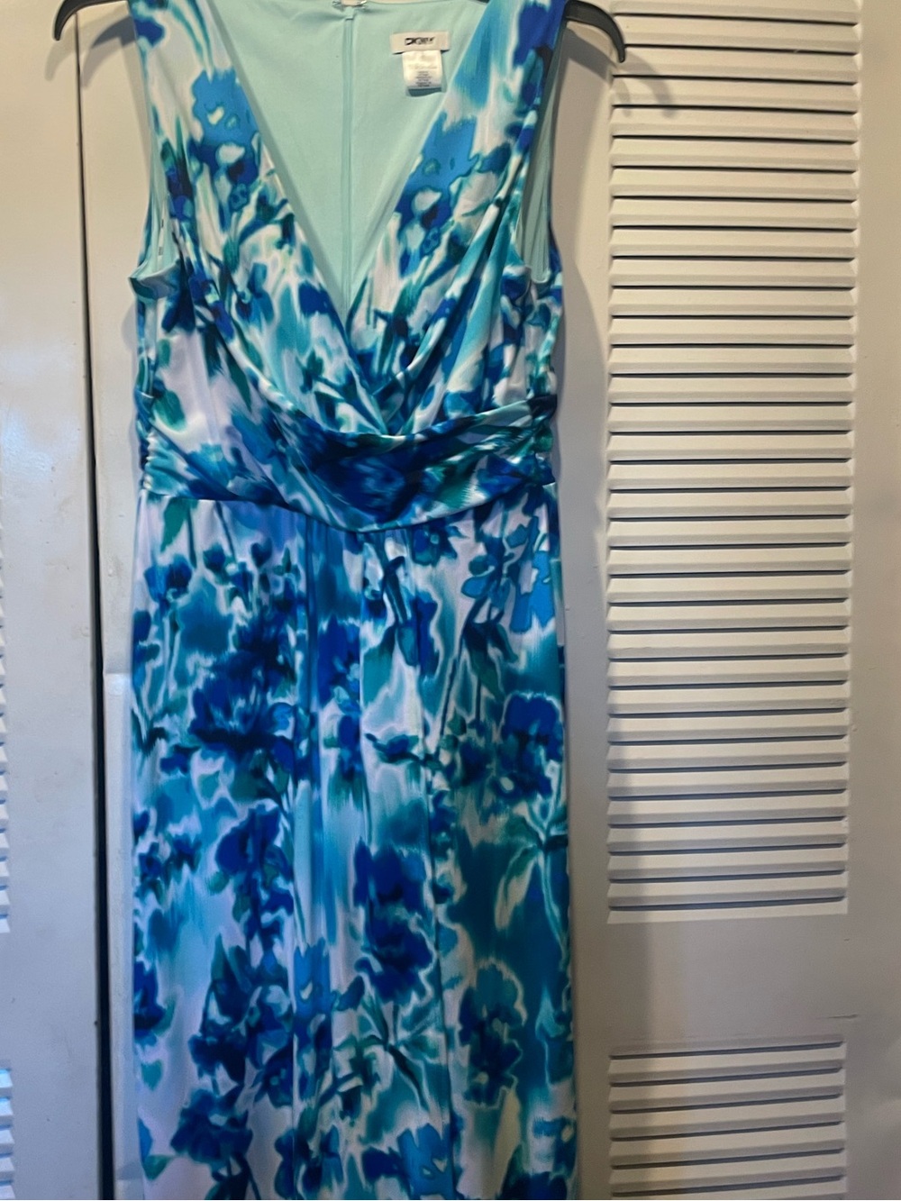 DKNY Blue and Teal Floral Sleeveless Midi Dress